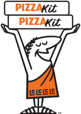 Little Caesar's Pizza Kit - Little Caesar holding up the pizza kit boxes